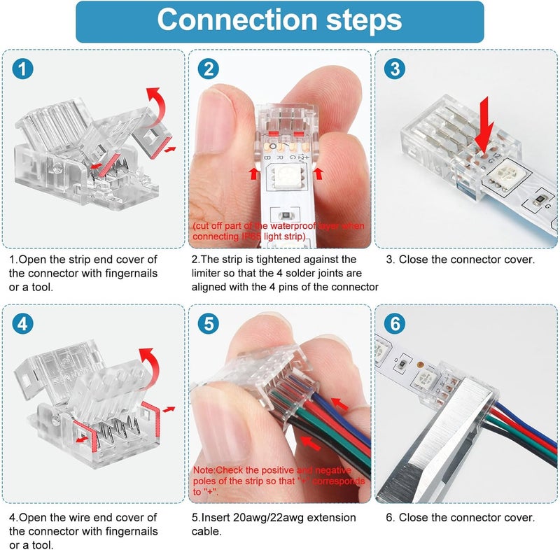 RGBZONE 25Pcs 4 Pin 10mm LED Connectors Gapless Solderless LED Strip to Wire Quick Connection for 10mm Wide 5050/3528 SMD RGB LED Strip Light - Image 5